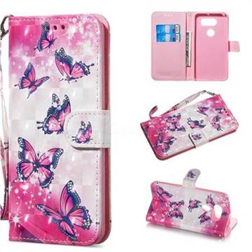 Pink Butterfly 3D Painted Leather Wallet Phone Case for LG V30