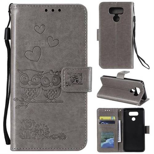 Embossing Owl Couple Flower Leather Wallet Case for LG V30 - Gray