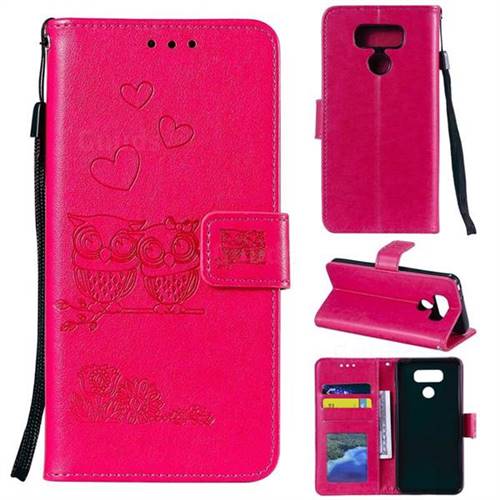 Embossing Owl Couple Flower Leather Wallet Case for LG V30 - Red
