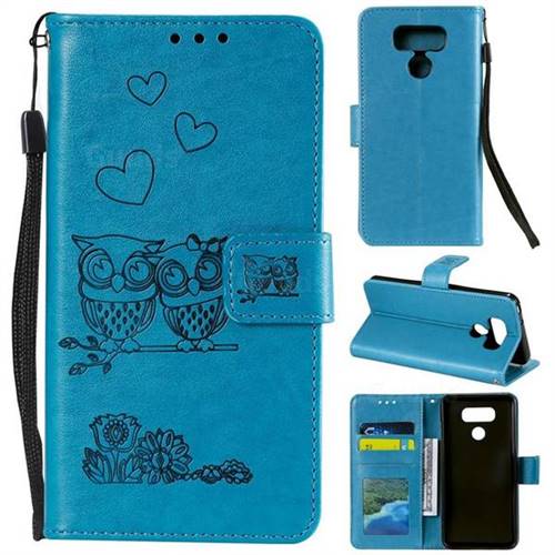 Embossing Owl Couple Flower Leather Wallet Case for LG V30 - Blue