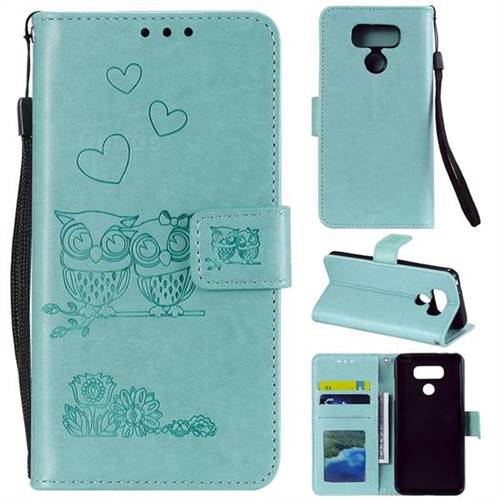 Embossing Owl Couple Flower Leather Wallet Case for LG V30 - Green