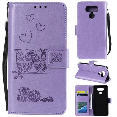 Embossing Owl Couple Flower Leather Wallet Case for LG V30 - Purple