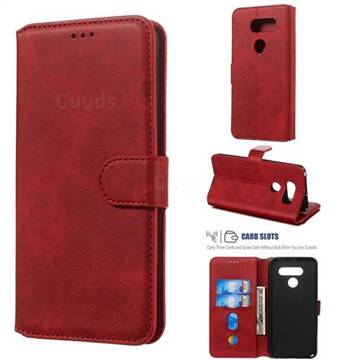 Retro Calf Matte Leather Wallet Phone Case for LG V30 - Red