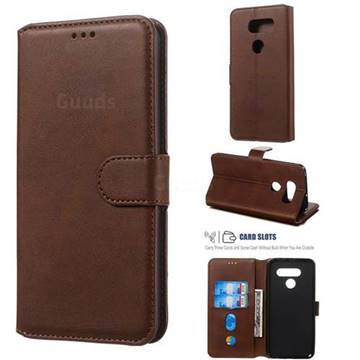 Retro Calf Matte Leather Wallet Phone Case for LG V30 - Brown