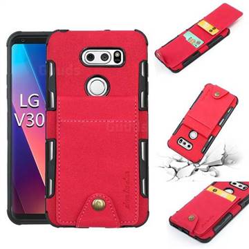 Woven Pattern Multi-function Leather Phone Case for LG V30 - Red