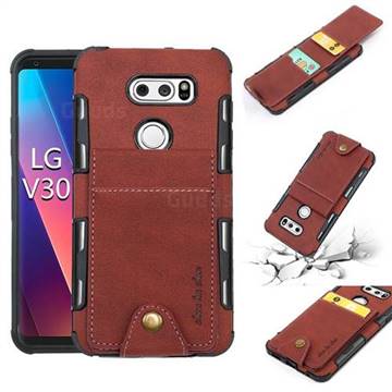 Woven Pattern Multi-function Leather Phone Case for LG V30 - Brown