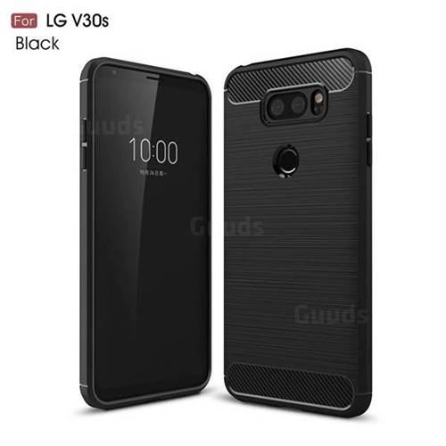 Luxury Carbon Fiber Brushed Wire Drawing Silicone TPU Back Cover for LG V30S ThinQ / V30S+ ThinQ - Black