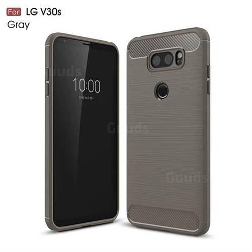 Luxury Carbon Fiber Brushed Wire Drawing Silicone TPU Back Cover for LG V30S ThinQ / V30S+ ThinQ - Gray