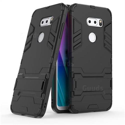 Armor Premium Tactical Grip Kickstand Shockproof Dual Layer Rugged Hard Cover for LG V30S ThinQ / V30S+ ThinQ - Black