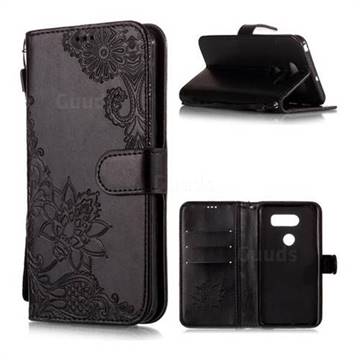 Intricate Embossing Lotus Mandala Flower Leather Wallet Case for LG V35 ThinQ (LG V35+ ThinQ) - Black