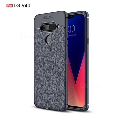Luxury Auto Focus Litchi Texture Silicone TPU Back Cover for LG V40 ThinQ - Dark Blue
