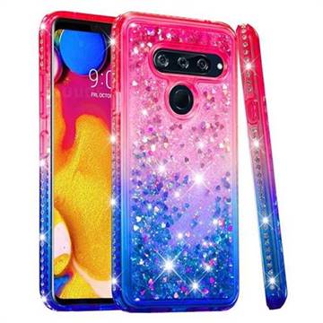 Diamond Frame Liquid Glitter Quicksand Sequins Phone Case for LG V40 ThinQ - Pink Blue