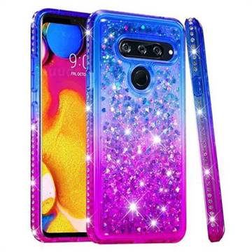 Diamond Frame Liquid Glitter Quicksand Sequins Phone Case for LG V40 ThinQ - Blue Purple