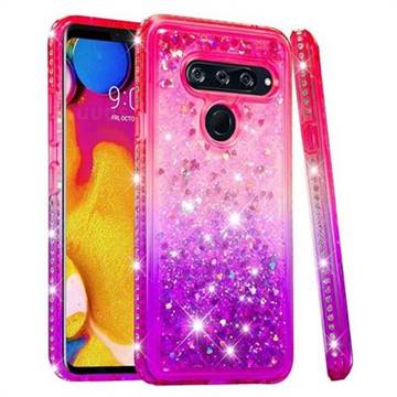 Diamond Frame Liquid Glitter Quicksand Sequins Phone Case for LG V40 ThinQ - Pink Purple
