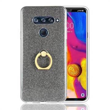 Luxury Soft TPU Glitter Back Ring Cover with 360 Rotate Finger Holder Buckle for LG V40 ThinQ - Black