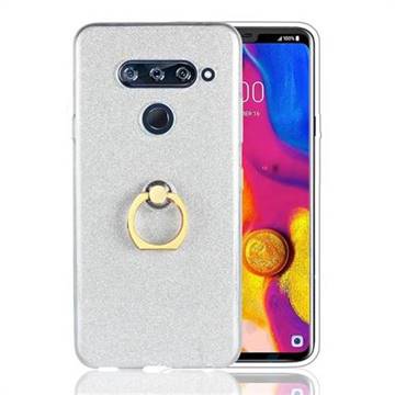 Luxury Soft TPU Glitter Back Ring Cover with 360 Rotate Finger Holder Buckle for LG V40 ThinQ - White