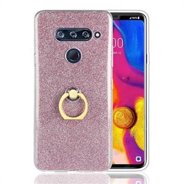 Luxury Soft TPU Glitter Back Ring Cover with 360 Rotate Finger Holder Buckle for LG V40 ThinQ - Pink