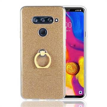 Luxury Soft TPU Glitter Back Ring Cover with 360 Rotate Finger Holder Buckle for LG V40 ThinQ - Golden