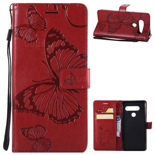 Embossing 3D Butterfly Leather Wallet Case for LG V40 ThinQ - Red