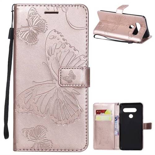 Embossing 3D Butterfly Leather Wallet Case for LG V40 ThinQ - Rose Gold