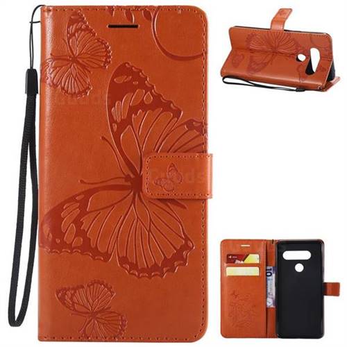 Embossing 3D Butterfly Leather Wallet Case for LG V40 ThinQ - Orange