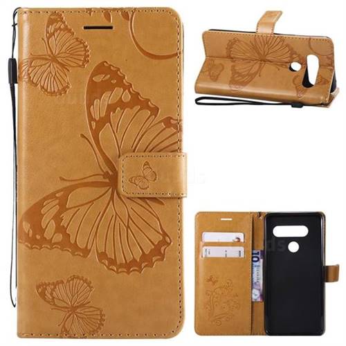 Embossing 3D Butterfly Leather Wallet Case for LG V40 ThinQ - Yellow