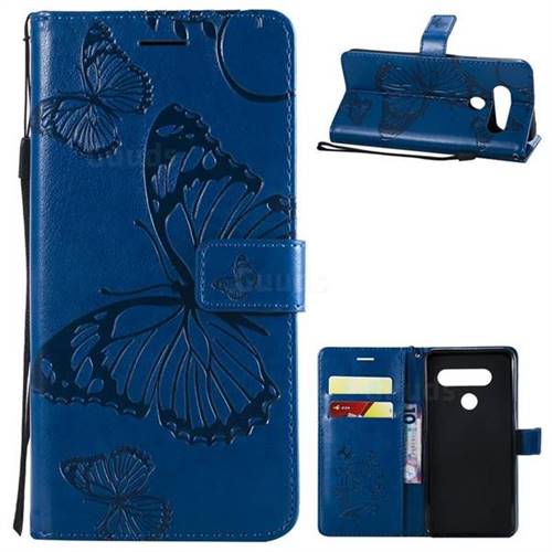 Embossing 3D Butterfly Leather Wallet Case for LG V40 ThinQ - Blue