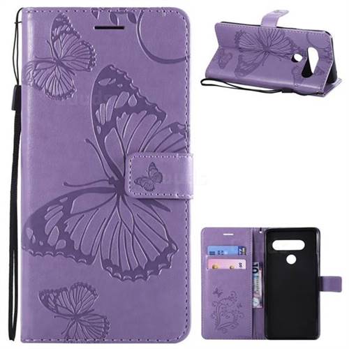 Embossing 3D Butterfly Leather Wallet Case for LG V40 ThinQ - Purple