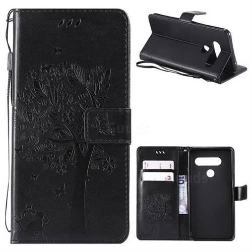 Embossing Butterfly Tree Leather Wallet Case for LG V40 ThinQ - Black