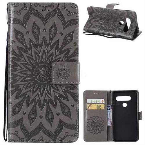 Embossing Sunflower Leather Wallet Case for LG V40 ThinQ - Gray