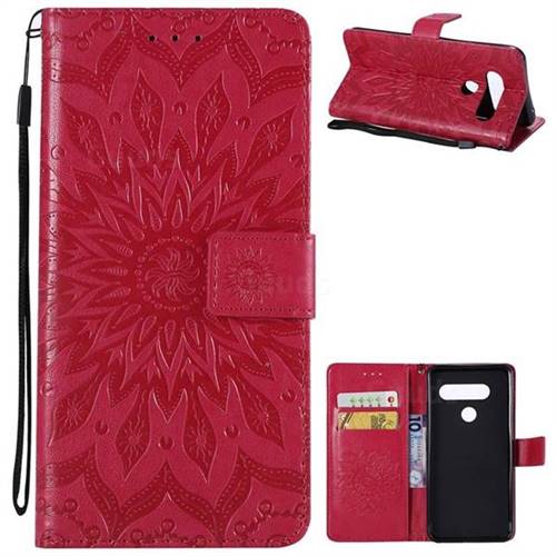Embossing Sunflower Leather Wallet Case for LG V40 ThinQ - Red