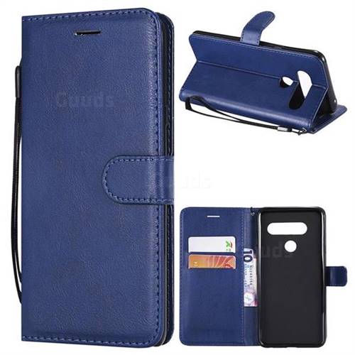 Retro Greek Classic Smooth PU Leather Wallet Phone Case for LG V40 ThinQ - Blue