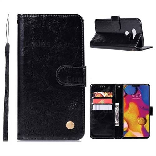 Luxury Retro Leather Wallet Case for LG V40 ThinQ - Black