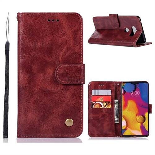 Luxury Retro Leather Wallet Case for LG V40 ThinQ - Wine Red