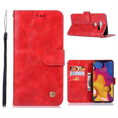 Luxury Retro Leather Wallet Case for LG V40 ThinQ - Red