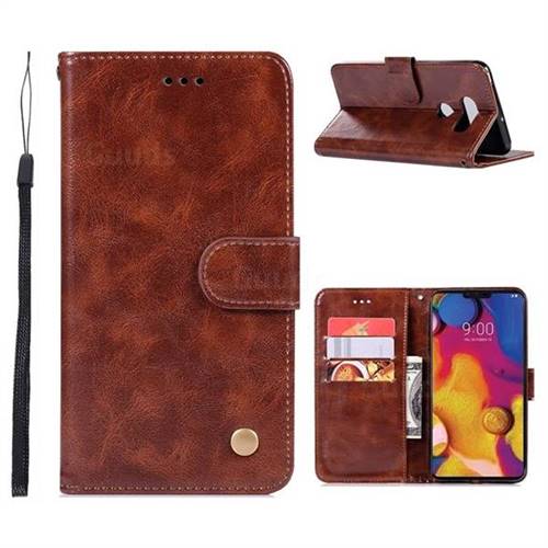 Luxury Retro Leather Wallet Case for LG V40 ThinQ - Brown