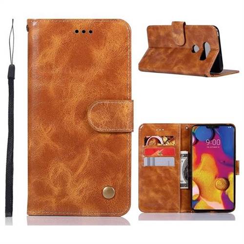 Luxury Retro Leather Wallet Case for LG V40 ThinQ - Golden