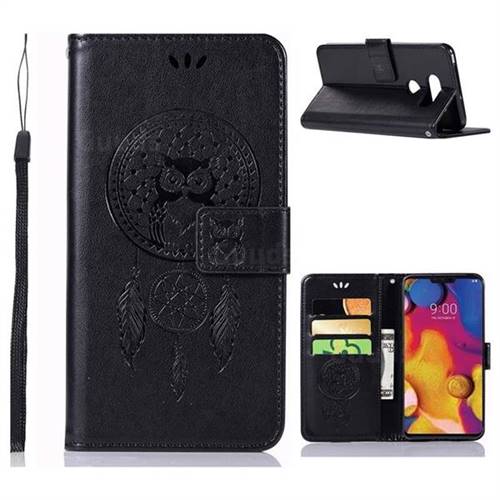 Intricate Embossing Owl Campanula Leather Wallet Case for LG V40 ThinQ - Black