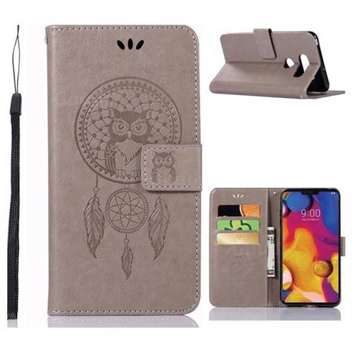 Intricate Embossing Owl Campanula Leather Wallet Case for LG V40 ThinQ - Grey