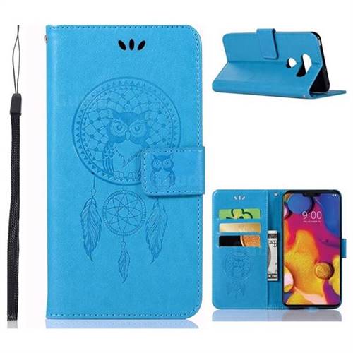 Intricate Embossing Owl Campanula Leather Wallet Case for LG V40 ThinQ - Blue