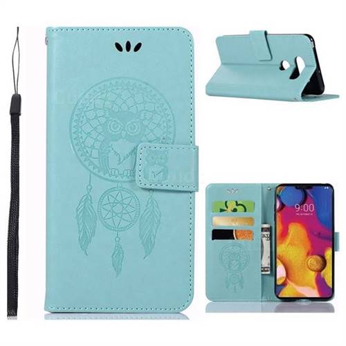Intricate Embossing Owl Campanula Leather Wallet Case for LG V40 ThinQ - Green