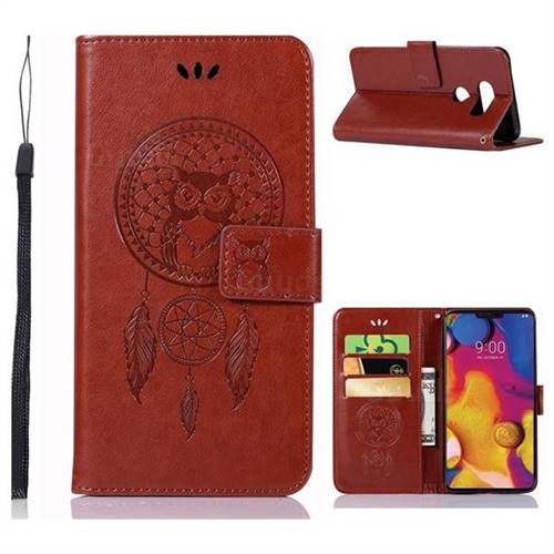 Intricate Embossing Owl Campanula Leather Wallet Case for LG V40 ThinQ - Brown