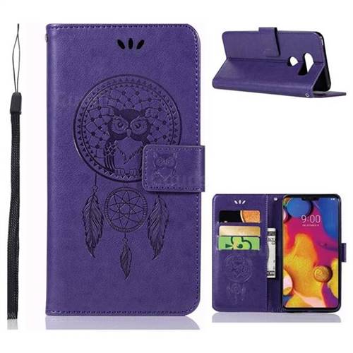 Intricate Embossing Owl Campanula Leather Wallet Case for LG V40 ThinQ - Purple