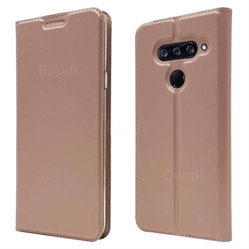 Ultra Slim Card Magnetic Automatic Suction Leather Wallet Case for LG V40 ThinQ - Rose Gold