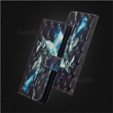 Snow Wolf 3D Painted Leather Wallet Case for LG V40 ThinQ
