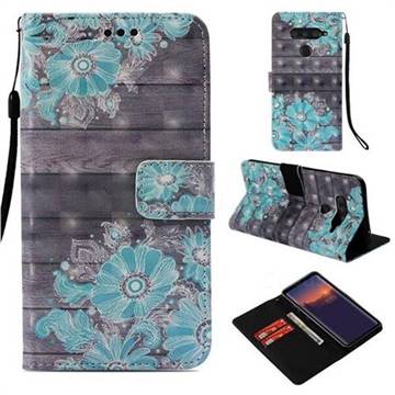 Blue Flower 3D Painted Leather Wallet Case for LG V40 ThinQ