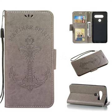 Embossing Mermaid Mariner Spirit Leather Wallet Case for LG V40 ThinQ - Gray