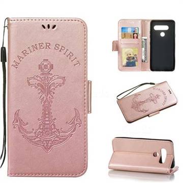 Embossing Mermaid Mariner Spirit Leather Wallet Case for LG V40 ThinQ - Rose Gold