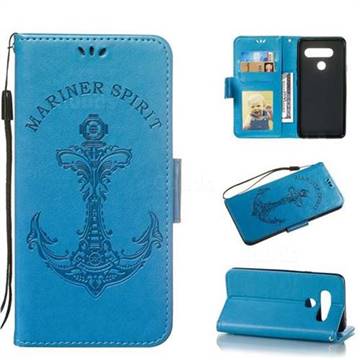 Embossing Mermaid Mariner Spirit Leather Wallet Case for LG V40 ThinQ - Blue