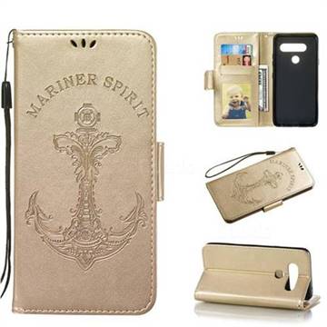 Embossing Mermaid Mariner Spirit Leather Wallet Case for LG V40 ThinQ - Golden
